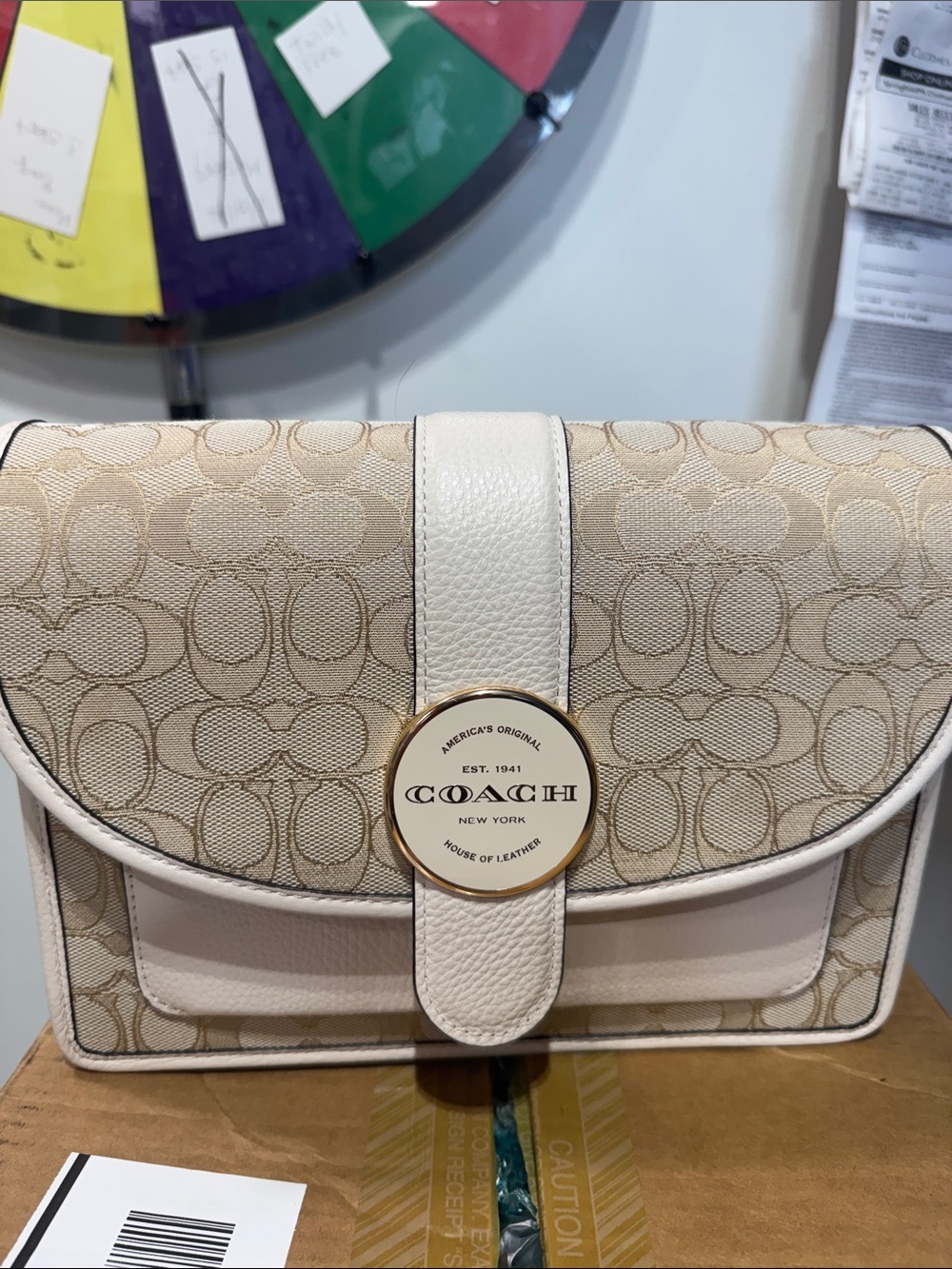 Coach Cream & Beige Signature Canvas Crossbody Bag